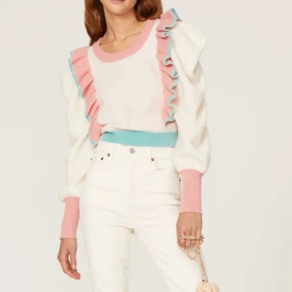 LoveShackFancy Greece Ruffle cashmere-Wool Sweater Medium - Picture 2 of 10